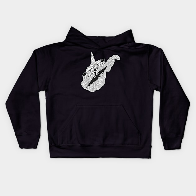 West Virginia Kayak Kids Hoodie by Ronkytonk